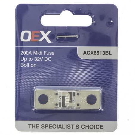 OEX Midi Fuse 200A Bolt On Single Pack – Part No. ACX6513BL FUSE OEX - Micks Gone Bush