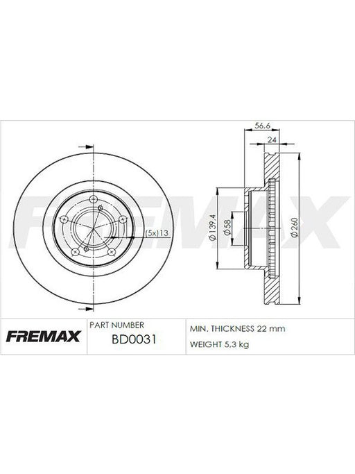 Fremax Brake Disc Front Pair BD-0031 Fremax - Micks Gone Bush