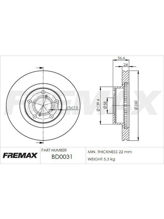 Fremax Brake Disc Front Pair BD-0031 Fremax - Micks Gone Bush