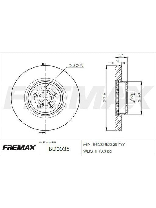 Fremax Brake Disc Front Each BD-0035 Fremax - Micks Gone Bush