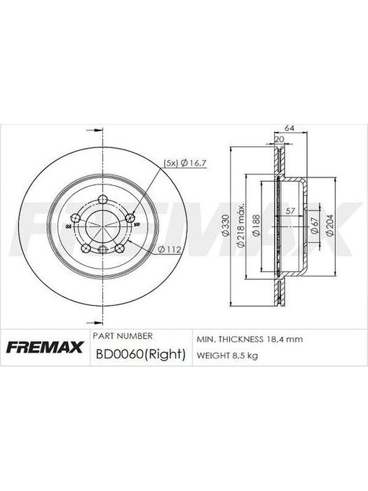 Fremax Brake Disc Right Rear Bmw 5 (G30, F90) 530E 2017-On BD-0060 Fremax - Micks Gone Bush