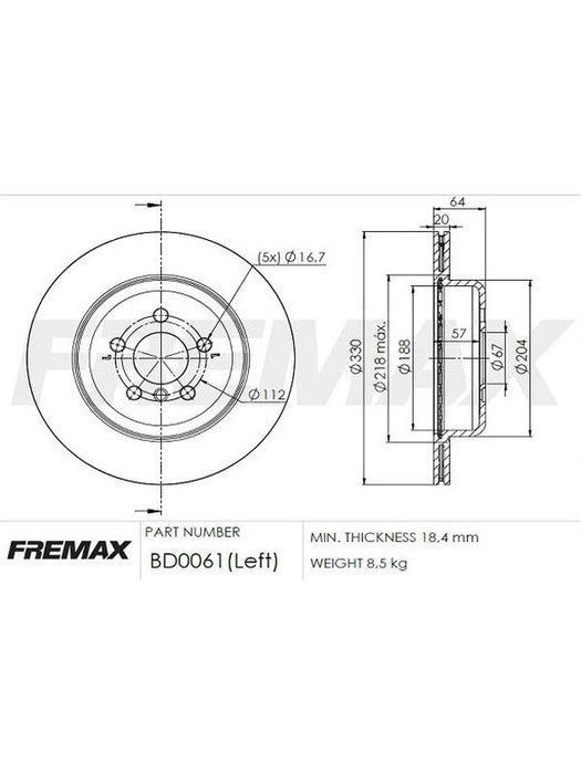 Fremax Brake Disc Left Rear Bmw 5 (G30, F90) 530E 2017-On BD-0061 Fremax - Micks Gone Bush