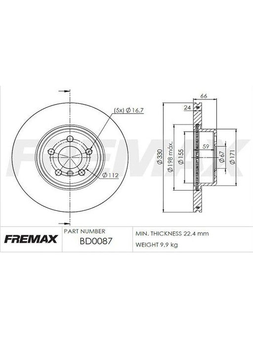 Fremax Brake Disc Front Bmw X3 (G01) Xdrive 30I 2017- 330mm BD-0087 Fremax - Micks Gone Bush
