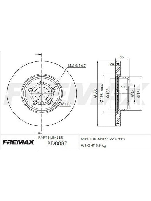 Fremax Brake Disc Front Bmw X3 (G01) Xdrive 30I 2017- 330mm BD-0087 Fremax - Micks Gone Bush