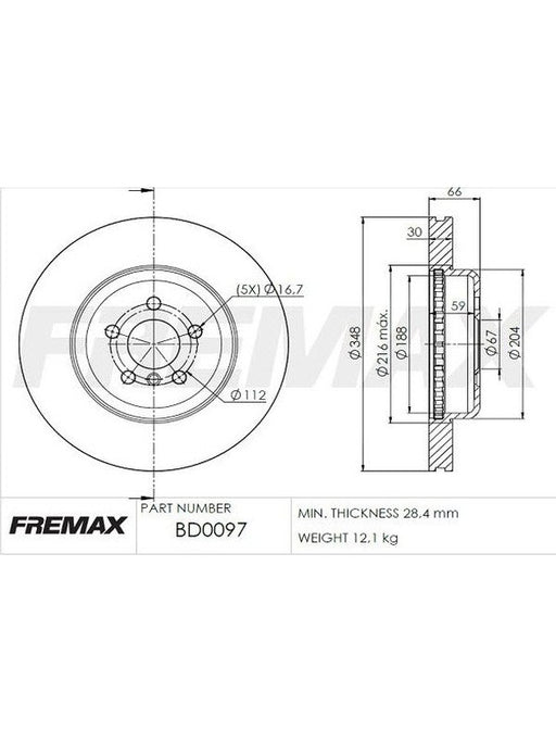 Fremax Brake Disc Front Bmw 5 Series (G30) 530I 2017- 348mm Dia BD-0097 Fremax - Micks Gone Bush