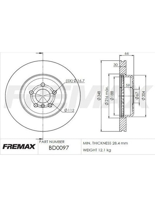 Fremax Brake Disc Front Bmw 5 Series (G30) 530I 2017- 348mm Dia BD-0097 Fremax - Micks Gone Bush