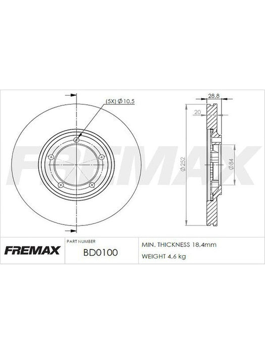 Fremax Brake Disc Front Pair BD-0100 Fremax - Micks Gone Bush