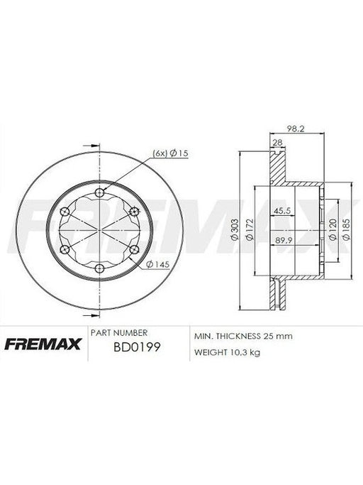 Fremax Brake Rotor (Single) Rear For Volkswagen Crafter 2.0Tdi 2016 BD-0199 Fremax - Micks Gone Bush
