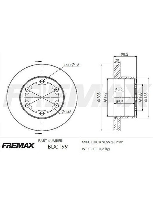 Fremax Brake Rotor (Single) Rear For Volkswagen Crafter 2.0Tdi 2016 BD-0199 Fremax - Micks Gone Bush