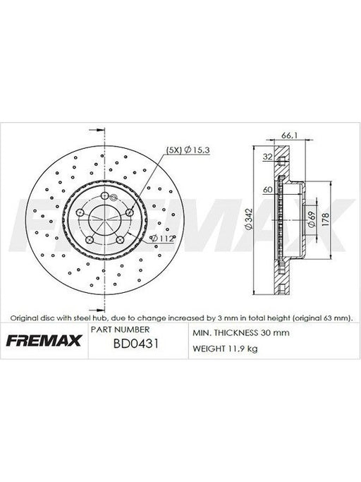 Fremax Brake Disc Front Each Mercedes C250 W205 BD-0431 Fremax - Micks Gone Bush