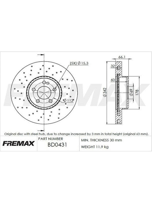 Fremax Brake Disc Front Each Mercedes C250 W205 BD-0431 Fremax - Micks Gone Bush