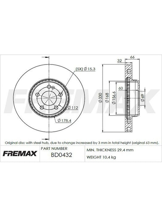 Fremax Brake Disc Front Each Mercedes E200 W213. BD-0432 Fremax - Micks Gone Bush