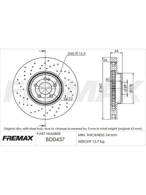 Fremax Brake Disc Front Each Mercedes Glc43 Amg X253 BD-0437 Fremax - Micks Gone Bush