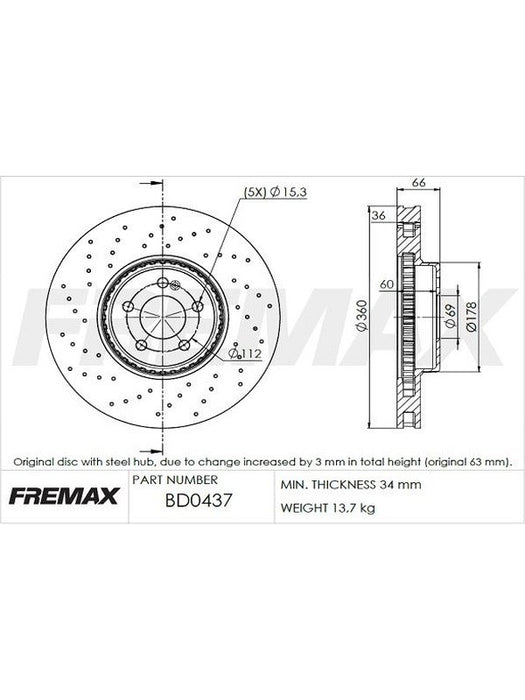 Fremax Brake Disc Front Each Mercedes Glc43 Amg X253 BD-0437 Fremax - Micks Gone Bush