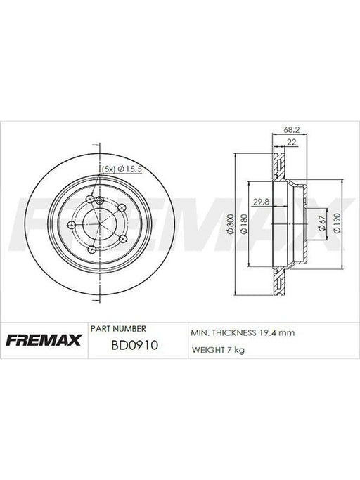 Fremax Brake Disc Rear Pair BD-0910 Fremax - Micks Gone Bush