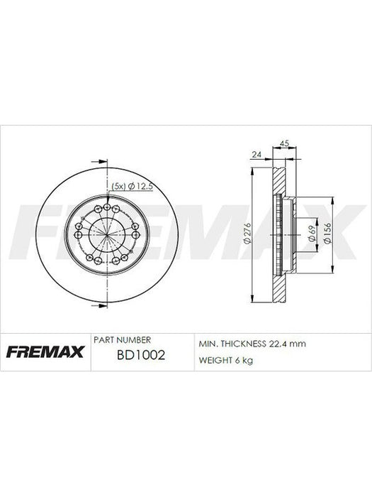 Fremax Brake Disc Front Pair BD-1002 Fremax - Micks Gone Bush