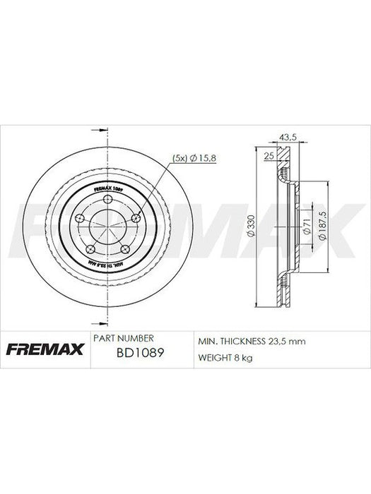Fremax Brake Disc Rear Pair BD-1089 Fremax - Micks Gone Bush