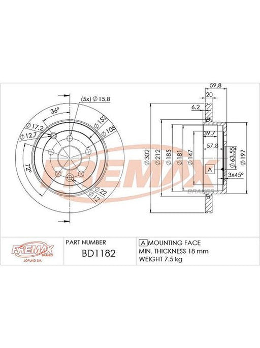 Fremax Brake Disc Rear Each Landrover Freelander BD-1182 Fremax - Micks Gone Bush