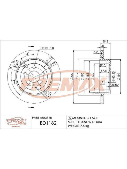 Fremax Brake Disc Rear Each Landrover Freelander BD-1182 Fremax - Micks Gone Bush