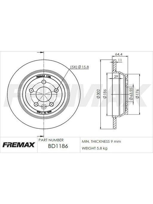 Fremax Brake Disc Rear Pair BD-1186 Fremax - Micks Gone Bush