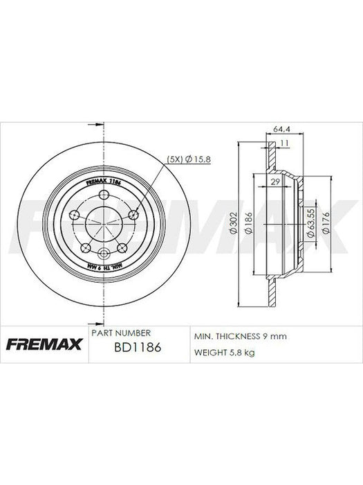 Fremax Brake Disc Rear Pair BD-1186 Fremax - Micks Gone Bush