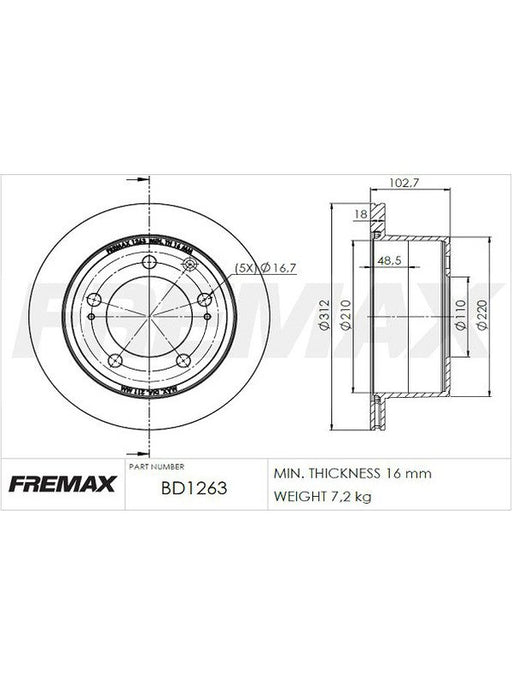 Fremax Brake Disc Rear Each BD-1263 Fremax - Micks Gone Bush