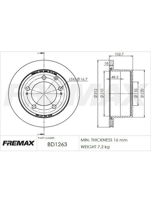 Fremax Brake Disc Rear Each BD-1263 Fremax - Micks Gone Bush