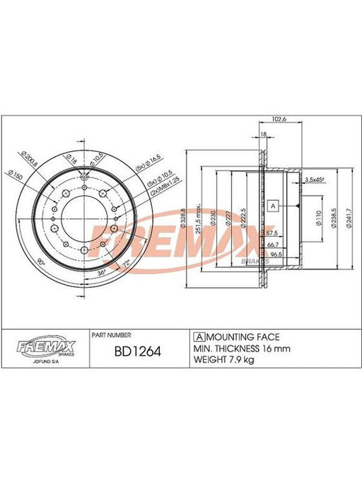 Fremax Brake Disc Rear Each BD-1264 Fremax - Micks Gone Bush