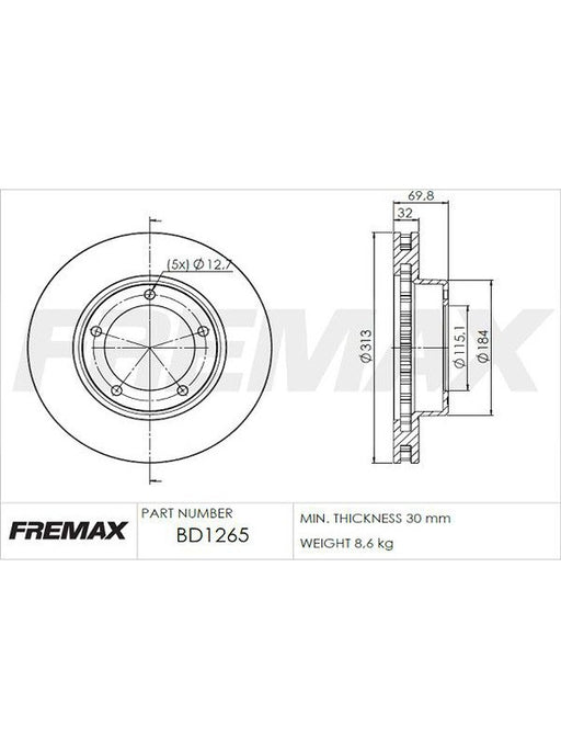 Fremax Brake Disc Front Pair BD-1265 Fremax - Micks Gone Bush