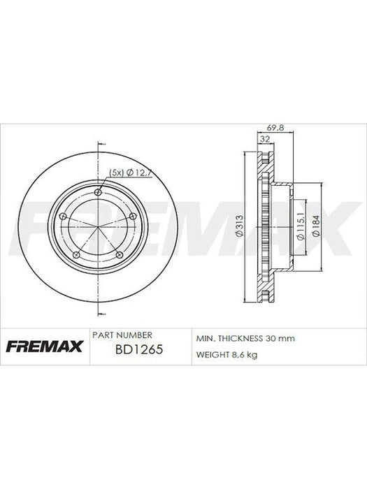 Fremax Brake Disc Front Pair BD-1265 Fremax - Micks Gone Bush