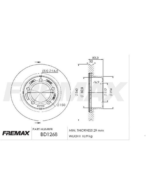 Fremax Brake Disc Front Each BD-1268 Fremax - Micks Gone Bush