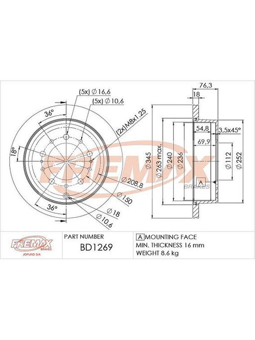Fremax Brake Disc Rear Pair BD-1269 Fremax - Micks Gone Bush
