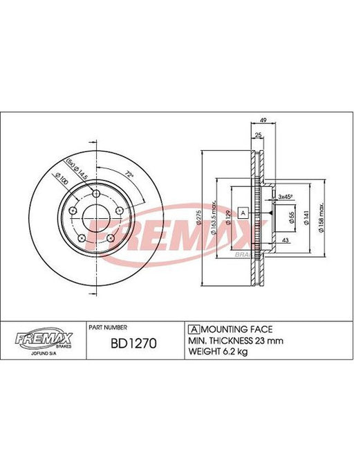 Fremax Brake Disc Front Pair BD-1270 Fremax - Micks Gone Bush