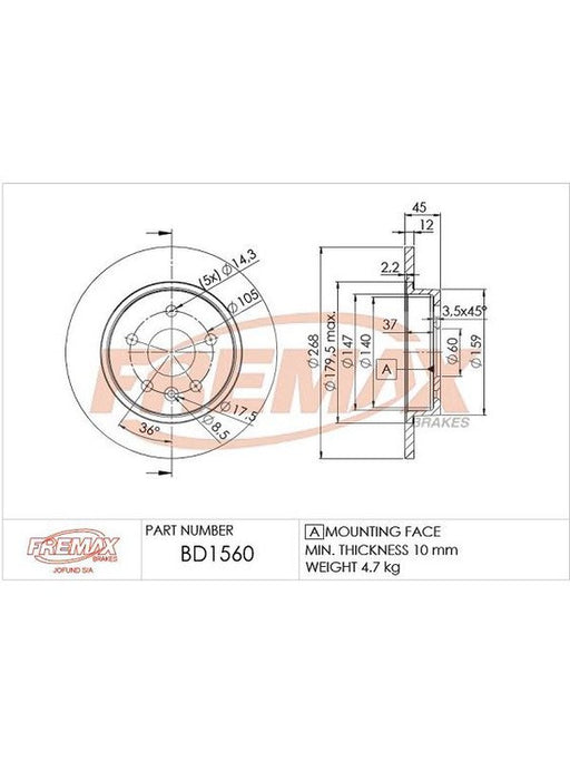 Fremax Brake Disc Rear Pair BD-1560 Fremax - Micks Gone Bush