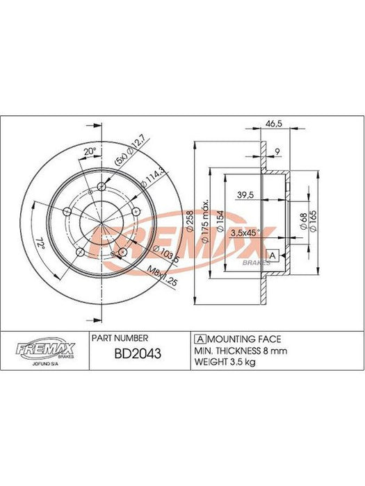 Fremax Brake Disc Rear Pair BD-2043 Fremax - Micks Gone Bush