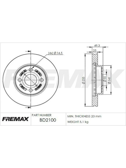Fremax Brake Disc Front Pair BD-2100 Fremax - Micks Gone Bush