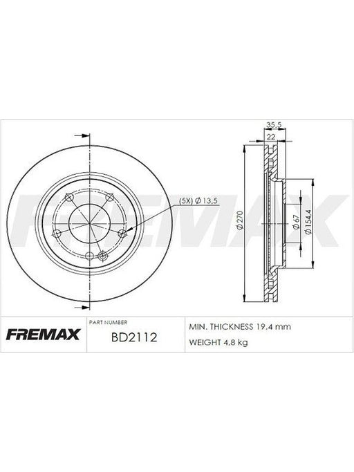 Fremax Brake Rotor Vented Pair Front BD-2112 Fremax - Micks Gone Bush