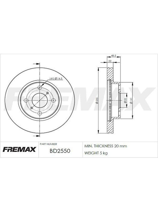 Fremax Brake Rotor (Pair) Front BD-2550 Fremax - Micks Gone Bush