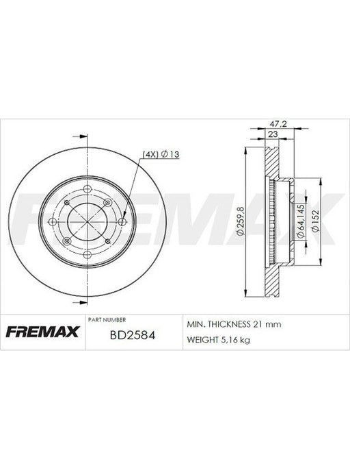 Fremax Brake Disc Front Pair BD-2584 Fremax - Micks Gone Bush