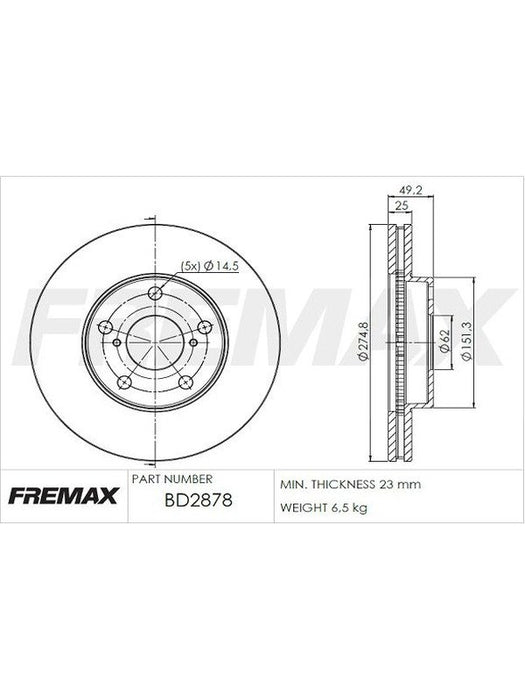 Fremax Brake Disc Front Pair BD-2878 Fremax - Micks Gone Bush