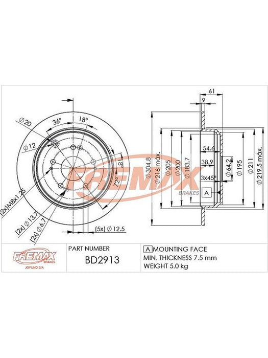 Fremax Brake Rotor (Pair) Rear BD-2913 Fremax - Micks Gone Bush
