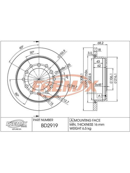 Fremax Brake Disc Rear Pair BD-2919 Fremax - Micks Gone Bush