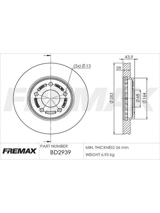 Fremax Brake Rotor Vented Pair Front BD-2939 Fremax Fremax - Micks Gone Bush