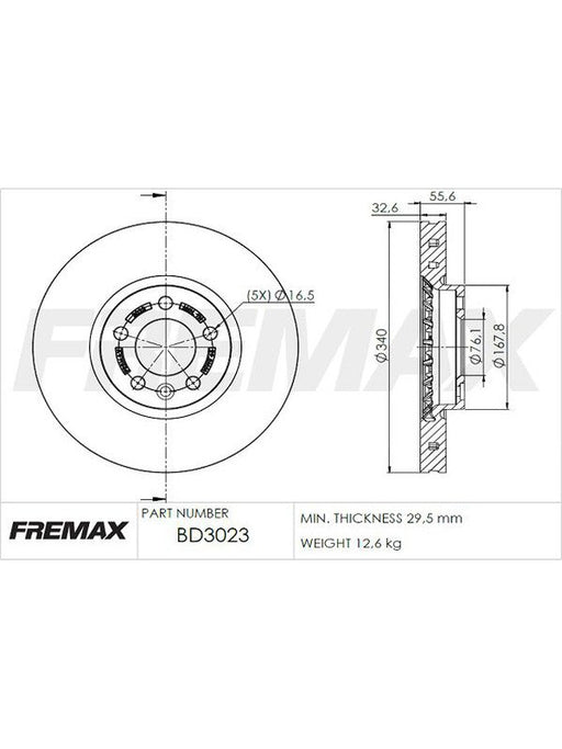 Fremax Brake Disc Front Each VW Transporter T5 Diesel 16" Wheels BD-3023 Fremax - Micks Gone Bush