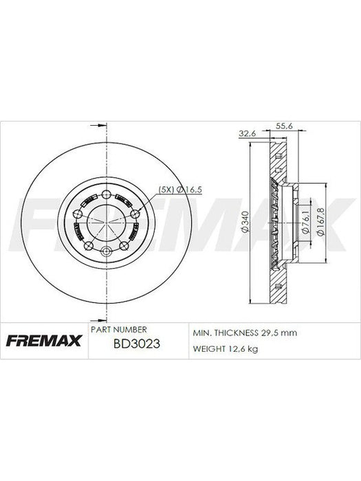 Fremax Brake Disc Front Each VW Transporter T5 Diesel 16" Wheels BD-3023 Fremax - Micks Gone Bush