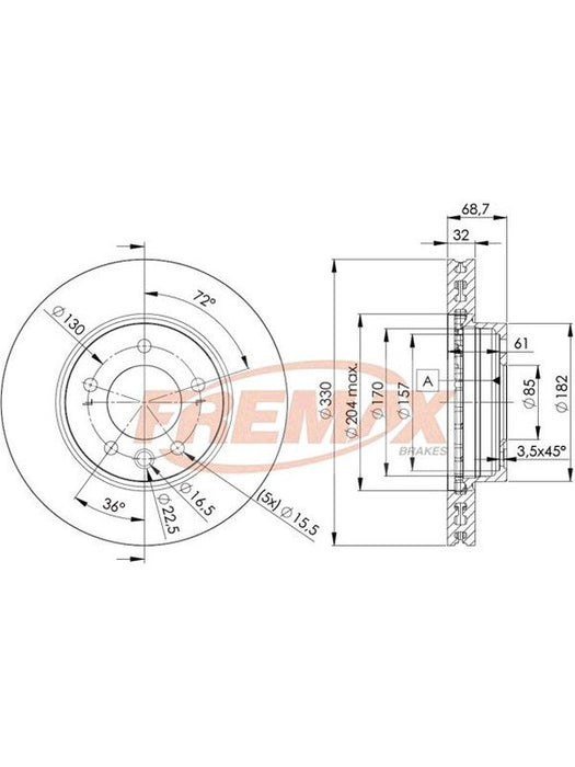 Fremax Brake Disc Front LH Porsche Cayenne V6 & Diesel 2007 BD-3326 Fremax - Micks Gone Bush