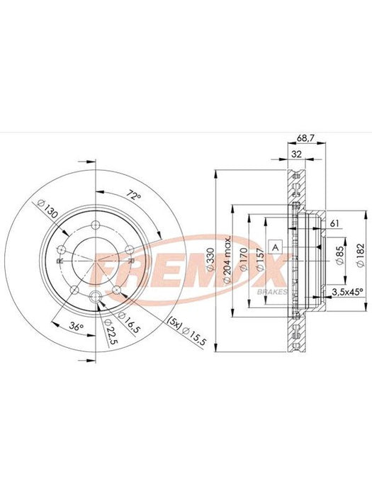 Fremax Brake Disc Front RH Porsche Cayenne V6 & Diesel 2007 BD-3327 Fremax - Micks Gone Bush