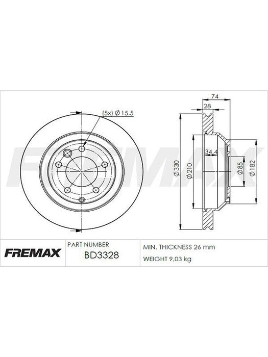 Fremax Brake Disc Rear Pair Porsche Cayenne S, Turbo BD-3328 Fremax - Micks Gone Bush