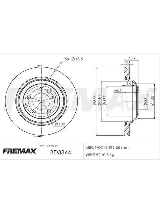 Fremax Brake Disc Rear Each Porsche 987, Cayman BD-3344 Fremax - Micks Gone Bush