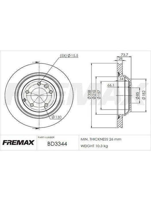 Fremax Brake Disc Rear Each Porsche 987, Cayman BD-3344 Fremax - Micks Gone Bush
